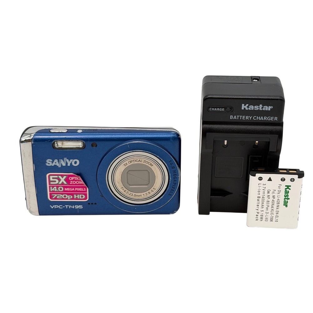Sanyo VPC-T1495 Digital Camera 14MP 720p HD 5x Optical Zoom Blue with Charger